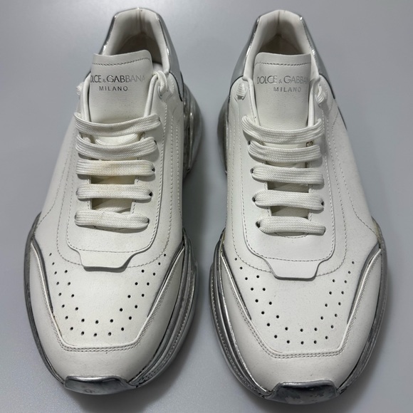 DOLCE & GABBANA Sneakers White Silver Leather Daymaster Size 10